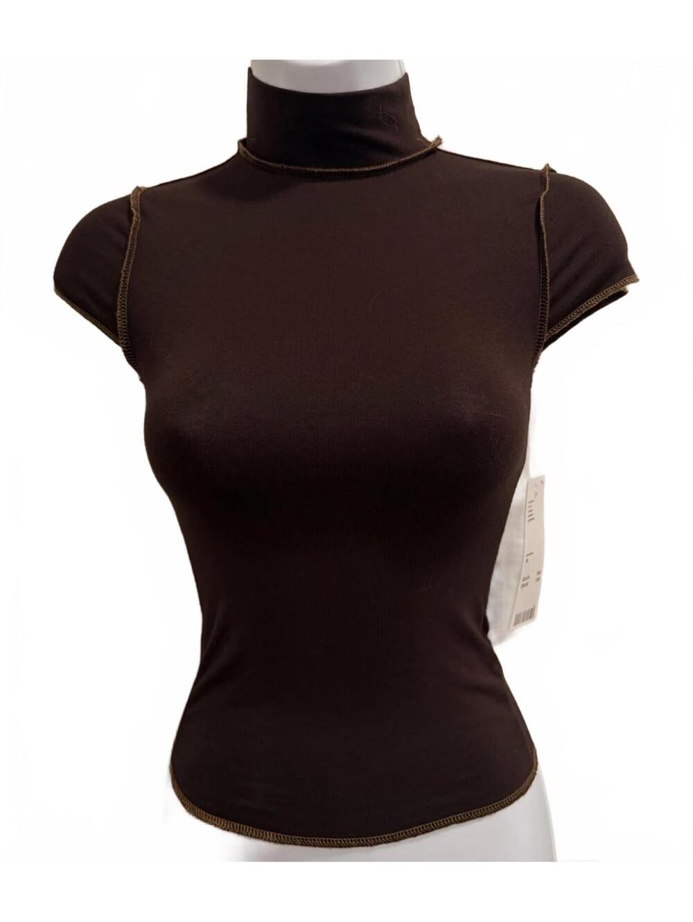 Silence + Noise Brown Mock Neck Cap Sleeve Fitted Top XS